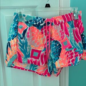 Lilly Pulitzer Pink and Blue Athletic Shorts Vibrant Tropical Design